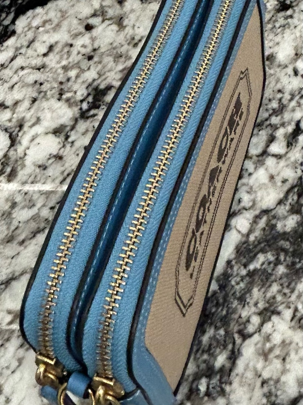 Coach Canvas Crossbody Wallet/Wristlet with Sky Blue Leather Trim - Picture 4 of 9